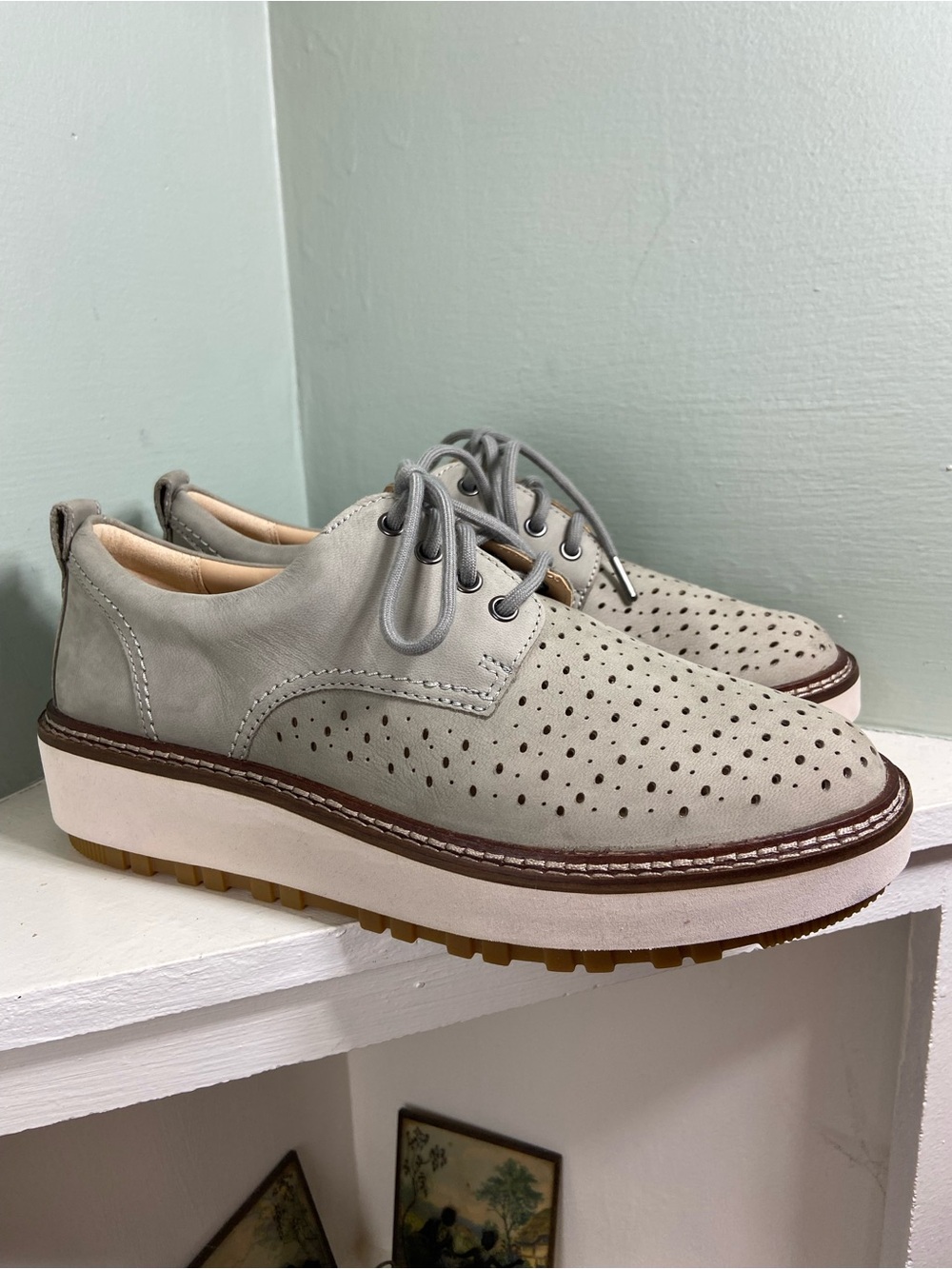 Clarks Orianna Move Wedge Gray Derby Platform Oxford Leather Women’s 9.5 [JO] - Picture 2 of 11